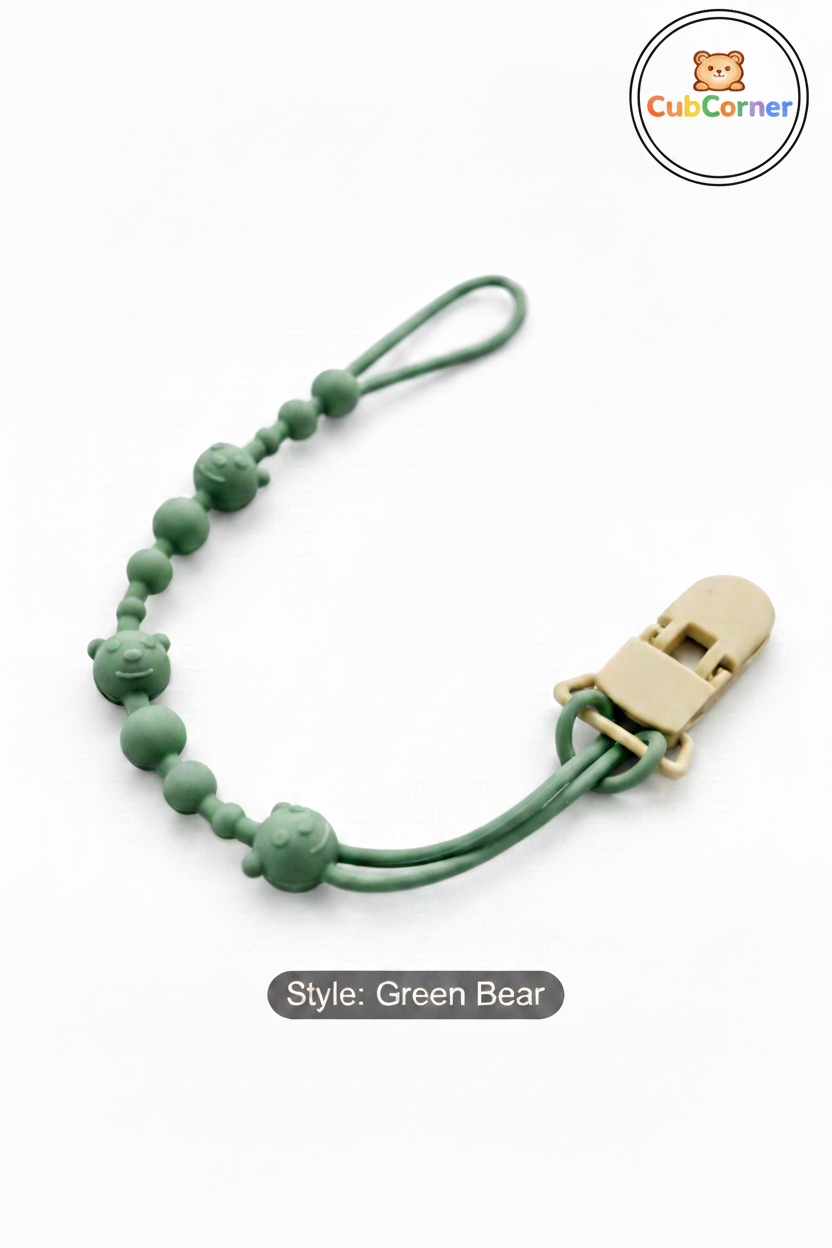 Green Bear Pacifier Clip – Large Black Border Sticker